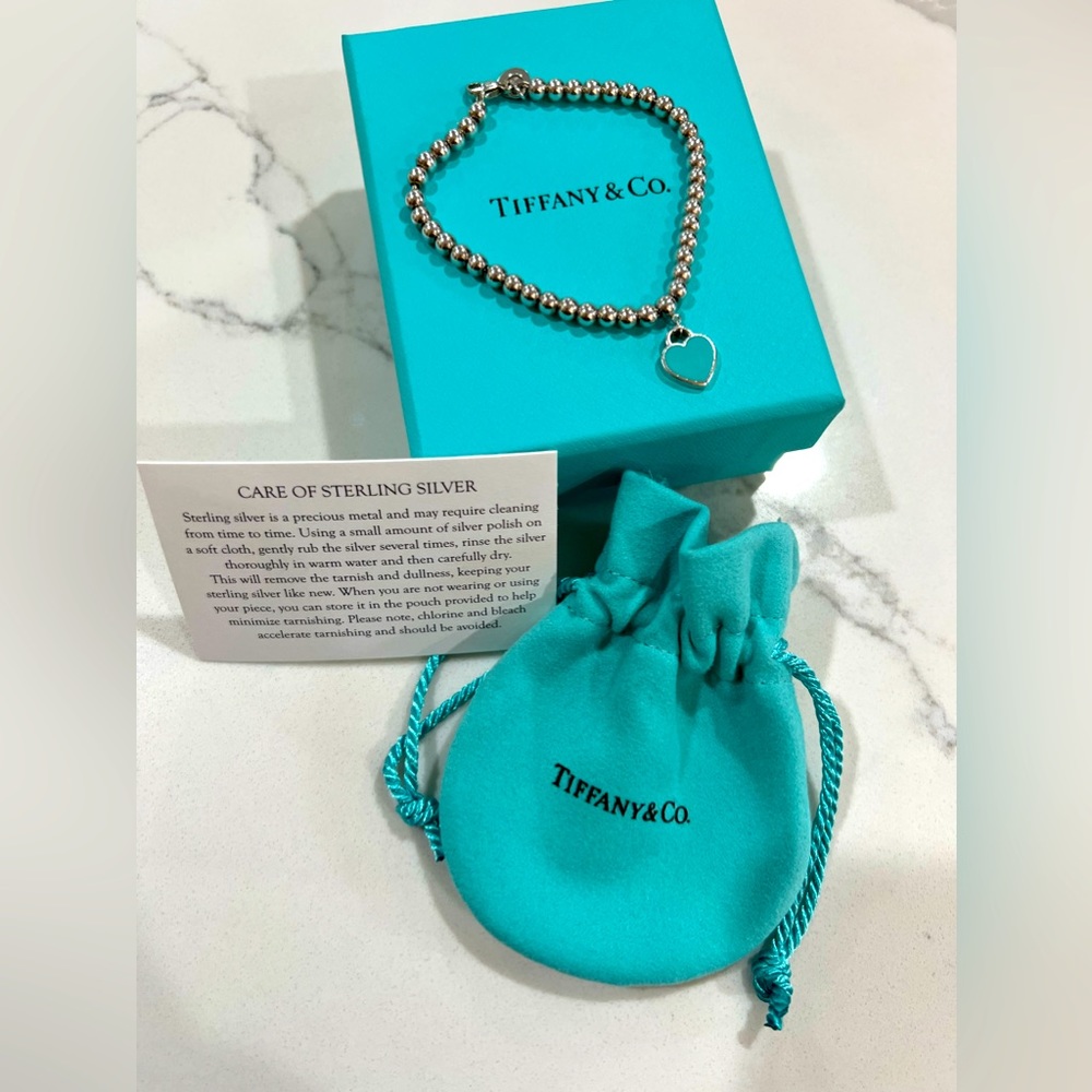 TIFFANY & CO RETURN TO TIFFANY BEAD BRACELET Silver, Tiffany Blue, Diamond 4mm